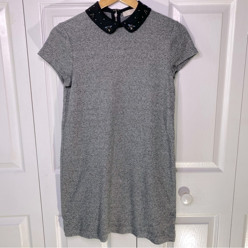 Loft Short Sleeve Bead Bumblebee Detail Shirt Dress Gray Size S